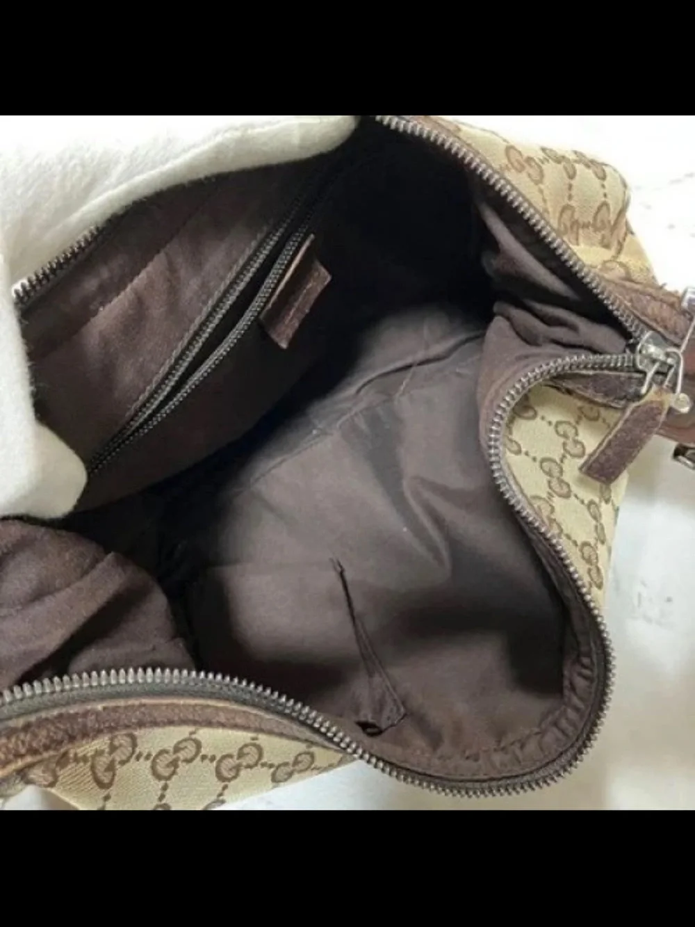 Gucci Brown Beige GG Canvas Hobo with Black Strap